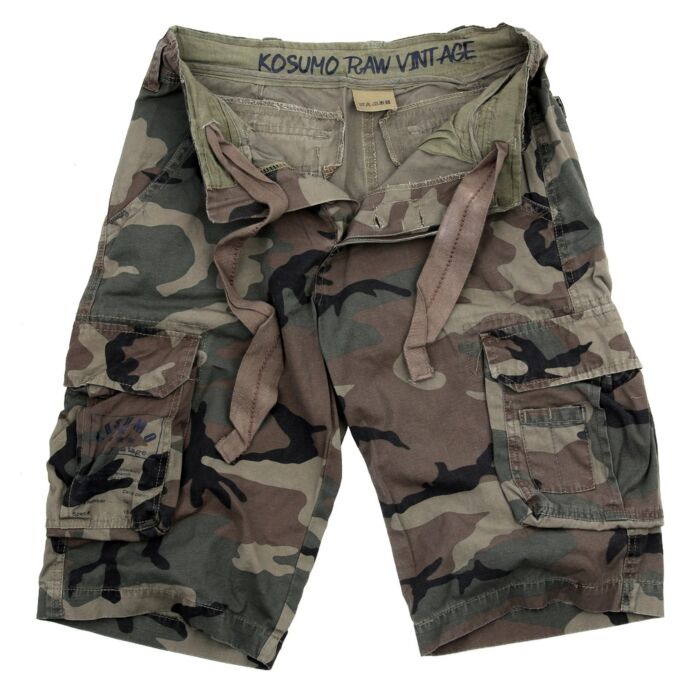 Kosumo korte broek stonewashed woodland camo 