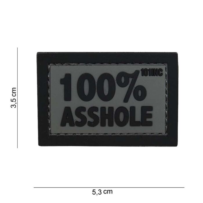 Embleem 3D PVC 100% Asshole grijs/zwart