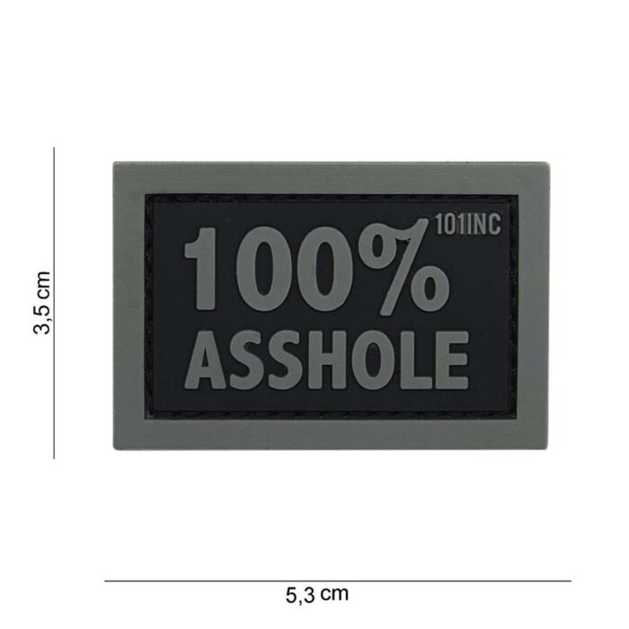 Embleem 3D PVC 100% Asshole zwart/grijs