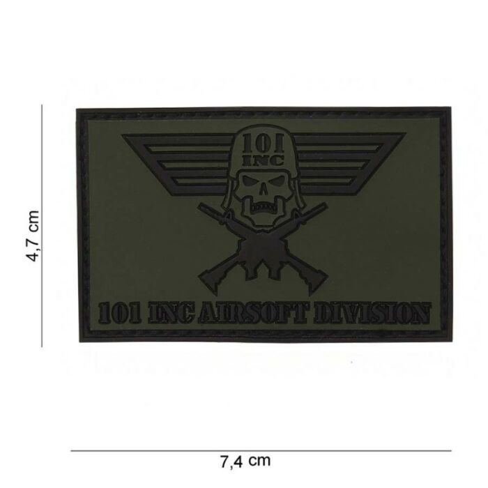 Embleem 3D PVC 101inc airsoft division vierk groen