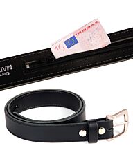 Leren riem zwart met geldvak (smokkelriem)