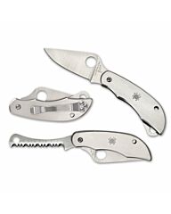 Spyderco Zakmes Clipitool Plain & Serrated Silver 8Cr13MoV